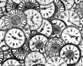 Clock Face Background Decoupage Digital Paper Clipart Clockfaces Design Scrapbooking Pattern Black and White Time Digital Download 796