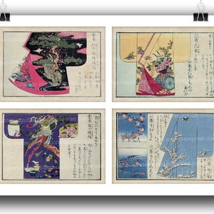 Estampas de quimono japonês para impressão Download antigo cartão postal antigo de 1800 vintage Japão Ásia designs diários de scrapbook gráficos efêmeras A43