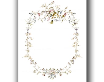 Floral Oval Border Stationery Note Paper Weddings Engagements Invitations Printable Download Letter Save The Date Party Flower Frame A15