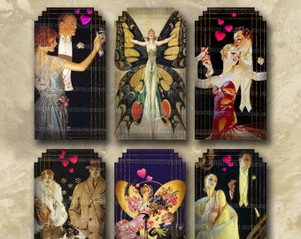 Art Deco Valentine Printable Download Lovers Decoupage Hang Gift Tags dyi Romance Couples Digital Collage Sheet Instant Download 062