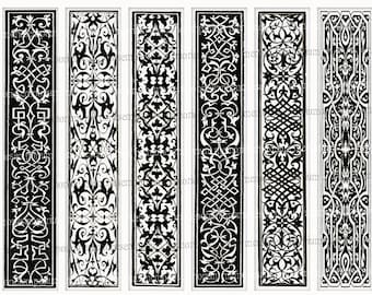 Bookmarks Medieval Renaissance Digital Printable Download Black and White Borders for Book Lovers Bibliophiles Calligraphy Paper Designs 802