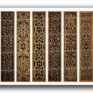 Lesezeichen-mittelalterlichen Renaissance-Digital bedruckbare Download schwarz und beige Streifen für Buch-Liebhaber bibliophile Kalligraphie Papierdesigns 801