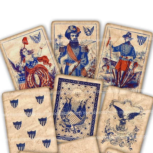 The American Civil War Union Playing Cards Printable Download Soldier Issue Incomplete Set Antique US Historical 1860s