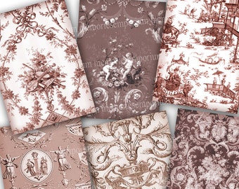 Brown Toile de Jouy Designs Printable Download Clipart Antique Patterns 2.5 inches x 3.5 inches Decoupage ACEO ATC 031