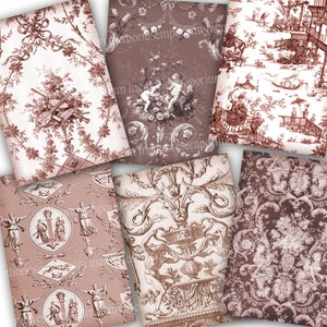 Brown Toile de Jouy Designs Printable Download Clipart Antique Patterns 2.5 inches x 3.5 inches Decoupage ACEO ATC 031