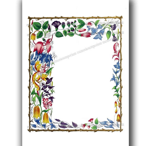 Florentine Stationery Border Flower Illumination Page Digital Download Weddings Invitation Save the Date DIY Craft Greeting Note Card fg 849