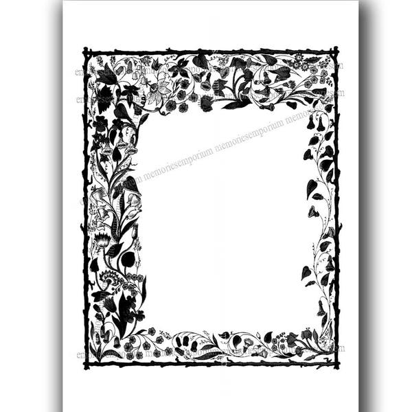 Black and White Wedding Stationery Border Flower Illumination Page Digital Download Invitation Party DIY Craft Greeting Note Card Tag fg 851