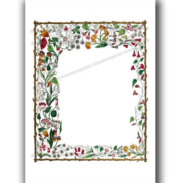 Flower Illumination Border Stationery Page Digital Download for Weddings Engagements Parties DIY Craft Floral Greeting Note Cards Tag fg 845
