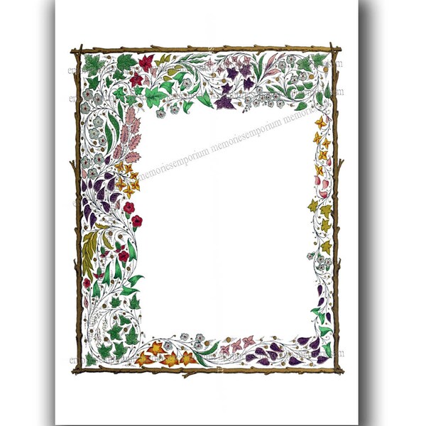 Flower Illumination Border Page Stationery Digital Download for Weddings Engagement Parties DIY Craft Floral Greeting Note Cards Tag fg 846