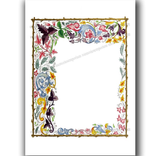 DIY Florentine Wedding Stationery Border Flower Illumination Page Digital Download Invitation Parties Craft Greeting Note Cards Tag fg 850