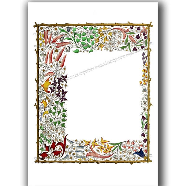 Florentine Flower Illumination Border Page Stationery Digital Download Weddings Engagement Parties DIY Craft Greeting Note Cards Tag fg 847