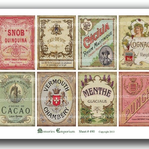 French Labels Alcohol for Bottles Liquor Grog Liqueur Vermouth Cognac Rum Antique for Shabby Chic Decoupage Ephemera Journal Backgrounds 490