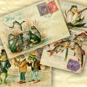 Frosch Postkarten Alte Decoupage Hintergründe für Scrapbooking Digital Collage Sheet DIY Printable Instant Download 054