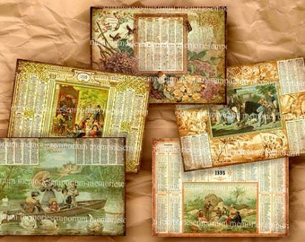 Old French Almanacs Late 1800s Pocket Size ACEO ATC Calendars Eclipses Seasons Decoupage Digital Collage Sheet Instant Download 218