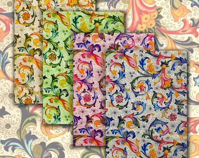 2 Sheets Blue and Red Florentine Scrolls Italian Print Paper Carta ...