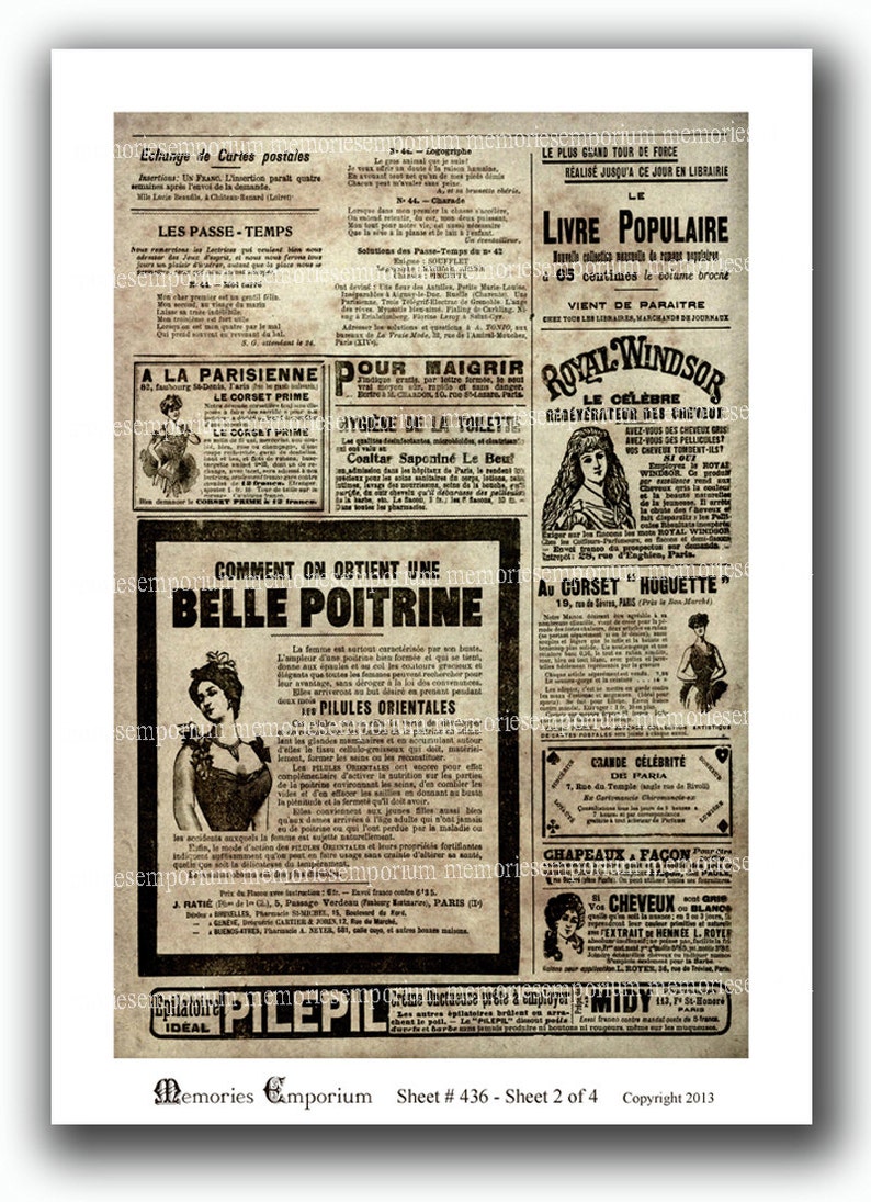 Old French Newspaper Ads Advertisements Paris Newsprint | Etsy