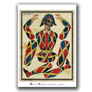 Imprimible Marionette Paper Puppet Arlequin Arlequin Antiguo Juguete Francés Clipart Cutout Instant Descargar 942