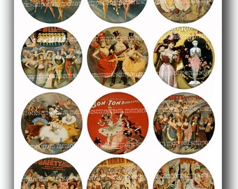Burlesque Vaudeville Theater 2.5 inch Circles Decoupage Rounds for Compacts Magnets Digital Collage Sheet Printable Download 121