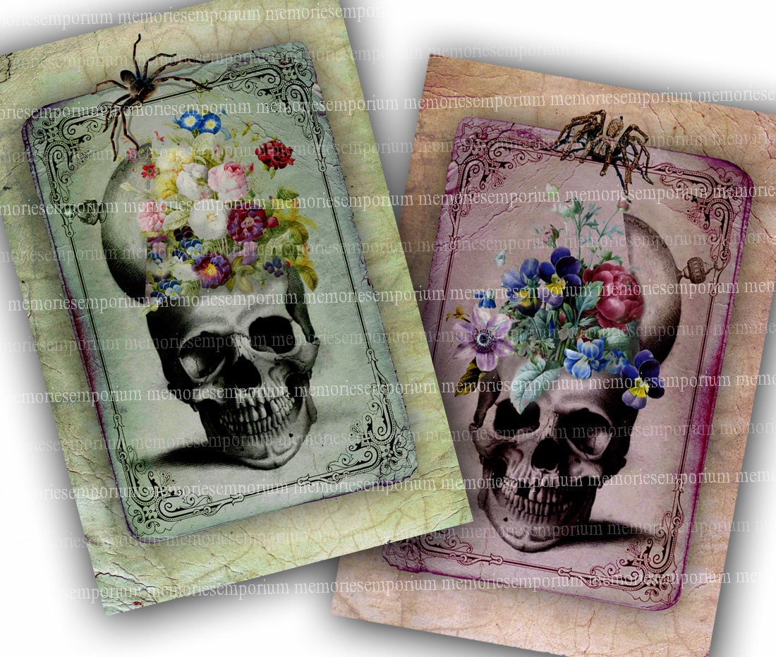 Halloween Skulls Spiders Digital Paper Printable Download for Shabby ...