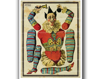 Marionnette imprimable Marionnette Français Clown Pitre Paper Antique Toy Clipart Cutout Instant Download Decoupage 945