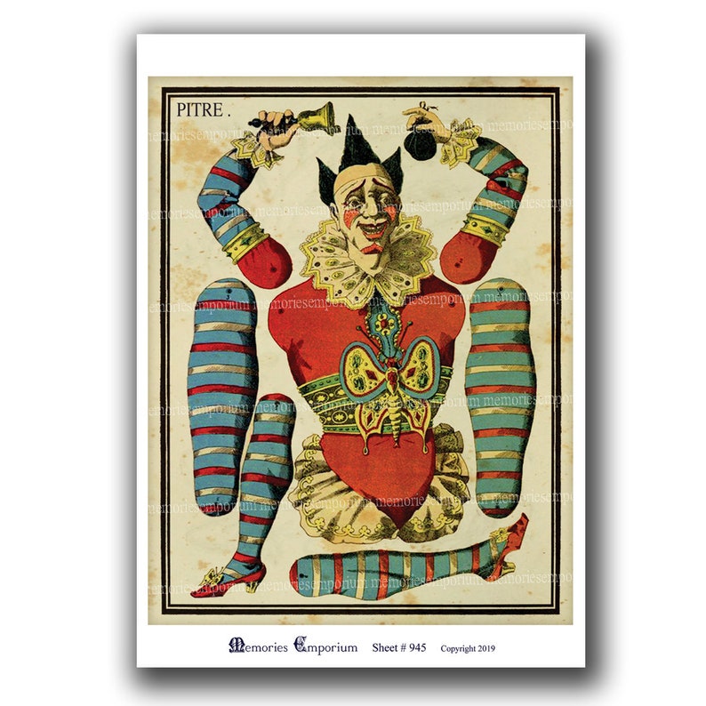 Printable Puppet French Clown Pitre Paper Antique Toy