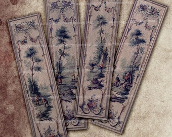 Chinoiserie Bookmarks Booklovers Bibliophile Antique Chinese Asian Chinois Blues Digital Collage Sheet Book Lovers Decoupage Paper 519