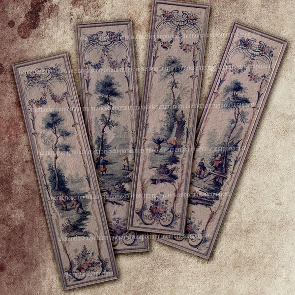 Chinoiserie Bookmarks Booklovers Bibliophile Antique Chinese Asian Chinois Blues Digital Collage Sheet Book Lovers Decoupage Paper 519