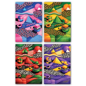 Op Memphis geïnspireerde ontwerpen Digitale download Prints Mod Pop Art Retro Vier kleurstellingen Print en lijst