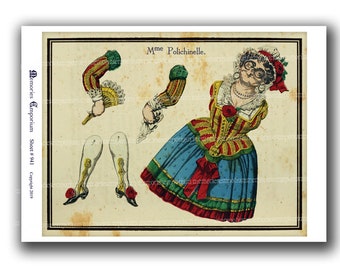Mrs Punch Judy Printable Paper Marionnette Marionnette Mme Polichinelle Antique Toy Français Clipart Cutout Instant Download 941