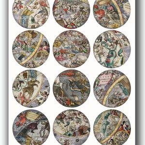 Astronomie Karten Decoupage Kreise Celestial Sphären Runden 2,5 Zoll Kompakt Spiegel Pill Magnet Digital Collage Sheet Download 138