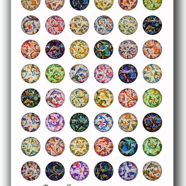 Florentine Circles 1 inch for Jewelry Buttons Bezels Magnets Decoupage Digital Collage Sheet Download 106