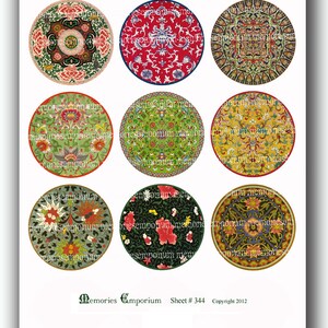 Motivi floreali cinesi cerchi fiore disegni antichi asiatici orientali Chinois Decoupage stampabili Collage foglio DIY Download immediato 344