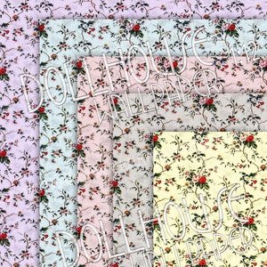 Dollhouse Wallpaper Roses Floral Bedroom Flower Decor 1/12 Scale Miniature Dolls House Printable Instant Download Digital Clipart 813