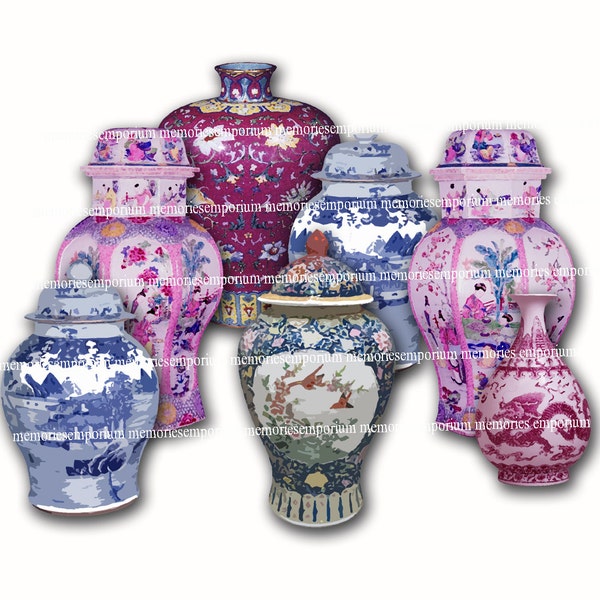 Chinese Miniature Vase Jar China Paintings Oriental Asian Digital Collage Sheet for Paper Cutout Decoupage Craft Journals and Scrapbook 501