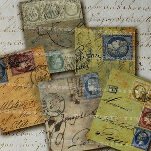 Shabby Chic Paris sobres Francia sellos francés escrito cursivo Decoupage bricolaje Collage Digital imprimible hoja descargar 247