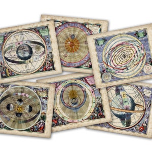 Astronomie Landkarten, Printable Download Antik Celestial Sky Prints Mond Sterne Planeten Alte Charts 1600er Atlas Seiten, Druck und Rahmen