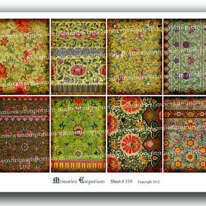 Antique Chinese Floral Pattern Backgrounds Oriental Paper Old Decoupage ATC ACEO Tags Flowers Asian Symbols Shabby Chic Collage Sheet 319 image 2