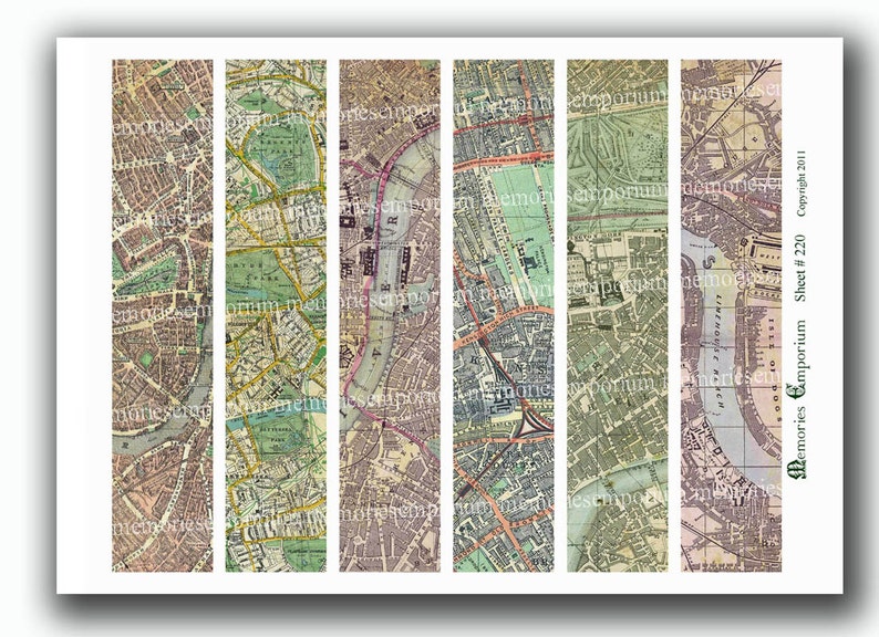 Old London Street Maps Bookmarks Parks River Tag Backgrounds Shabby Chic Book Marks Printable Digital Collage Sheet 220 image 3