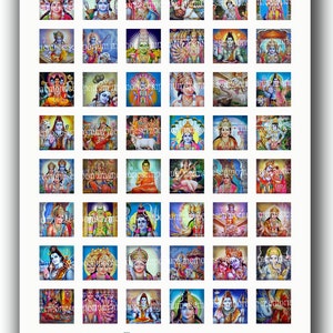 Gods of India Squares 1 One Inch Inchies Goddess Dieties Krishna Vishnu Garuda Shiva Hindu Buddha Bezels Scrabble Collage Sheet 418