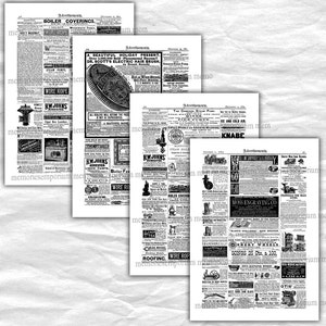 Black and White Newspaper Ads Classified Advertisement B & W Newsprint Pages Antique 19th Century 1800s American Decoupage Background 582