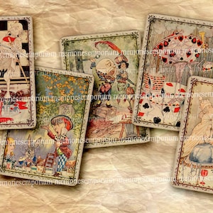 Alice au pays des merveilles Téléchargement imprimable à travers the Looking Glass Antique Victorian Cartes-cadeaux Cartes-cadeaux Swing Tags Journal Decoupage 482