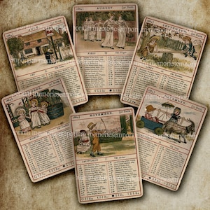 Kate Greenaway Printable Download Antiker Kalender Almanach Englisch Viktorianische Kinder Karten Digital Collage Sheet 1884 Alt Decoupage 349