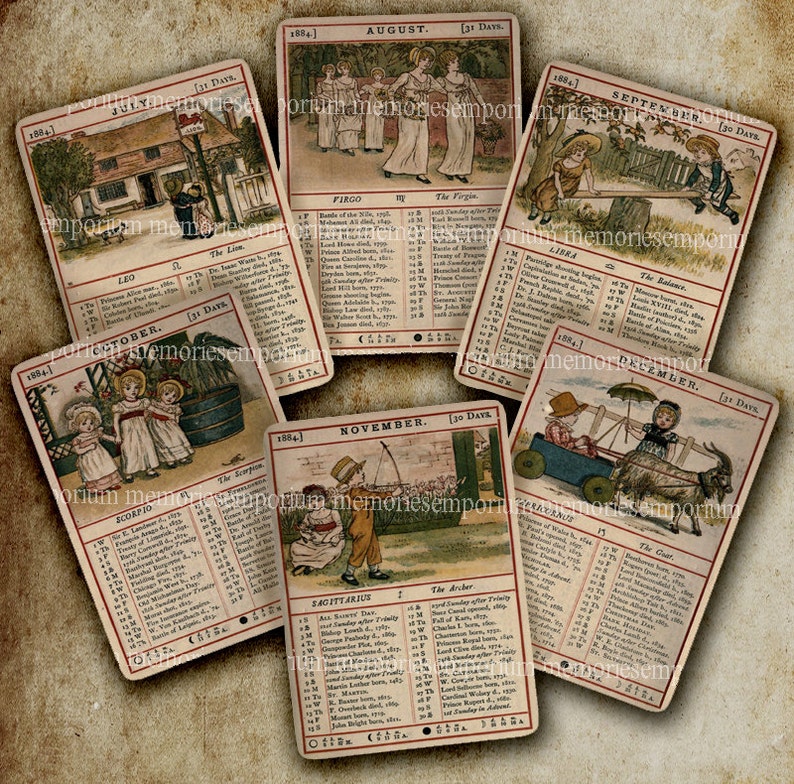 Antique Calendar Almanac English Victorian Children Cards Etsy