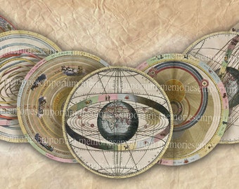 Star Maps Antique Celestial Zodiac Stars Digital Paper 2.5 inch Circles Astronomical Sky Planets Heaven Astronomy Charts Decoupage Paper 078