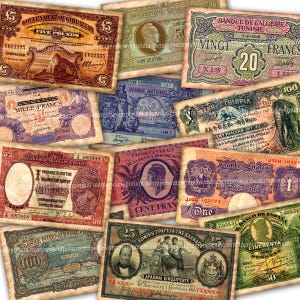 Digital Printable Download Old World Banknotes Altered Money Antique Images Journaling Scrapbook Junk Journal Ephemera Decoupage
