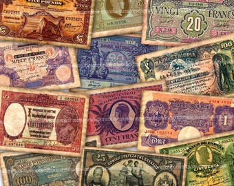 Digital Printable Download Old World Banknotes Altered Money Antique Images Journaling Scrapbook Junk Journal Ephemera Decoupage