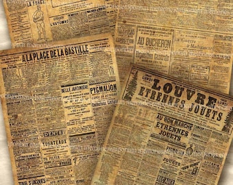 Shabby Old Paris Newspapers Postcard Size Papers Chic Decoupage Newsprint Backgrounds France Grunge Printable Collage Sheet Download 198
