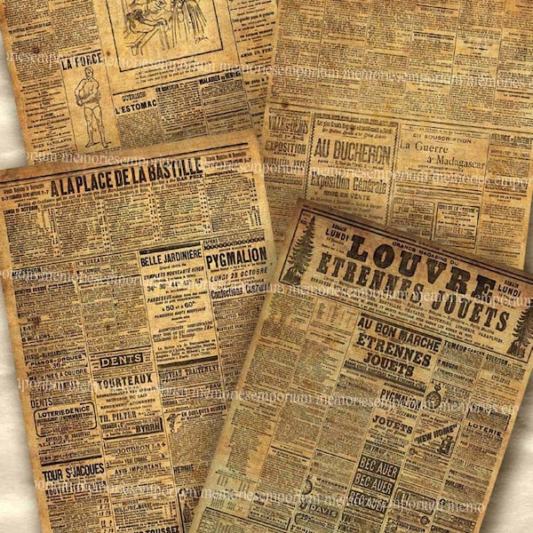 Shabby Old Paris Newspapers Postcard Size Papers Chic Decoupage Newsprint Backgrounds France Grunge Printable Collage Sheet Download 198