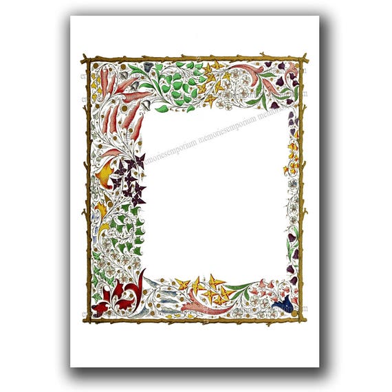 Fleur Florentin Illumination Bordure Page Papeterie Téléchargement Numérique Mariages Fiançailles Parties Bricolage Note Cartes Tag Fg 847 De Voeux