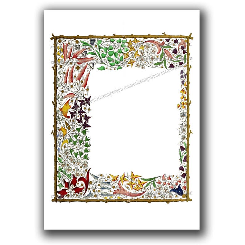Florentine Flower Illumination Border Page Stationery Digital - Etsy